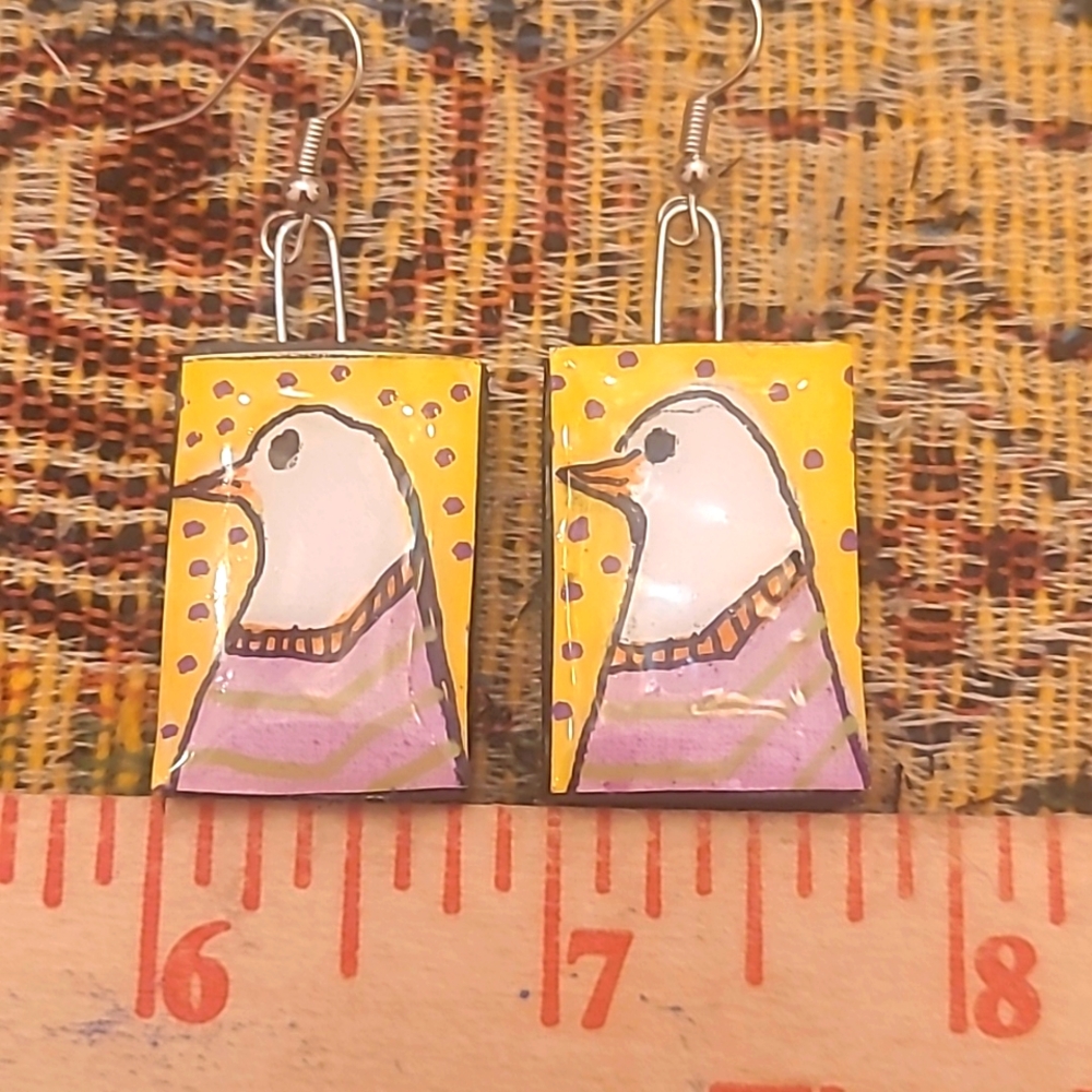 Tiny Original Art Earrings Birds Hand Painted Cottagecore 3 Pair $15